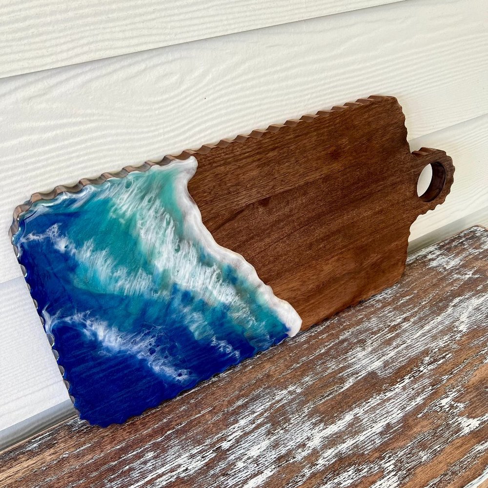 Ocean Waves Resin Wooden Cutting Board Charcuterie Board Cheeseboard Beach LARGE